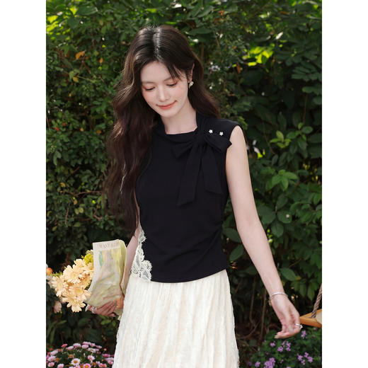 鹿向南「墨羽云边」黑色背心上衣女夏季韩系漂亮无袖外穿内搭吊带 商品图1