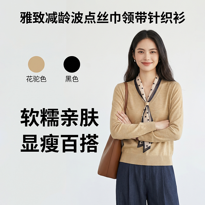 Grace&Glam 雅致减龄波点丝巾领带针织衫