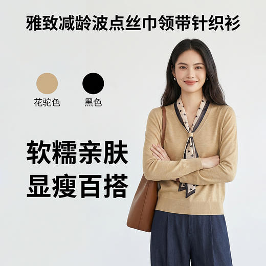 Grace&Glam 雅致减龄波点丝巾领带针织衫 商品图0