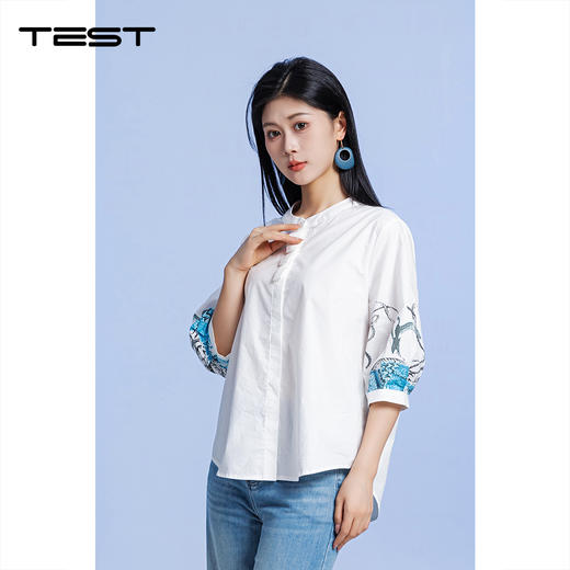 夏上新新中式刺绣灯笼袖气质白小衫1262099 商品图0