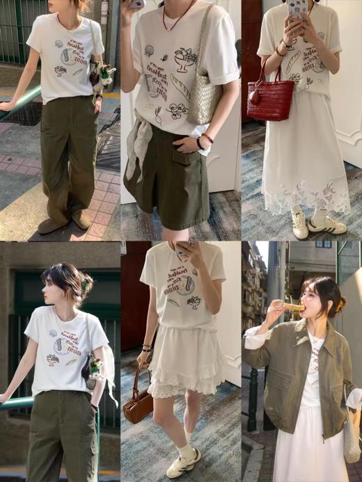 浮生八记/26A028/26A033/“莫奈的早餐”法式复古莫代尔棉彩色手绘刺绣短袖t恤 商品图2