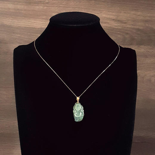 【天然正品】A货翡翠AU750黄金镶天然细腻冰种财神造型（招财纳福）翡翠吊坠项链37.8*17.0*5.2MM（皆取最大值）250326NJS16 商品图8