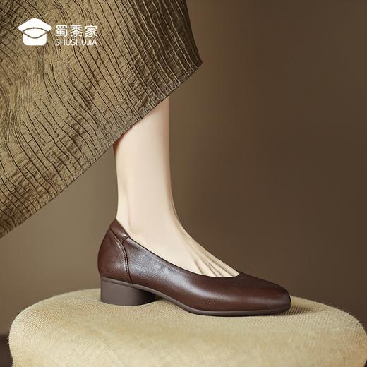 【3cm羊皮浅口工作鞋】女士粗跟商务通勤鞋女鞋浅口休闲单鞋 商品图6