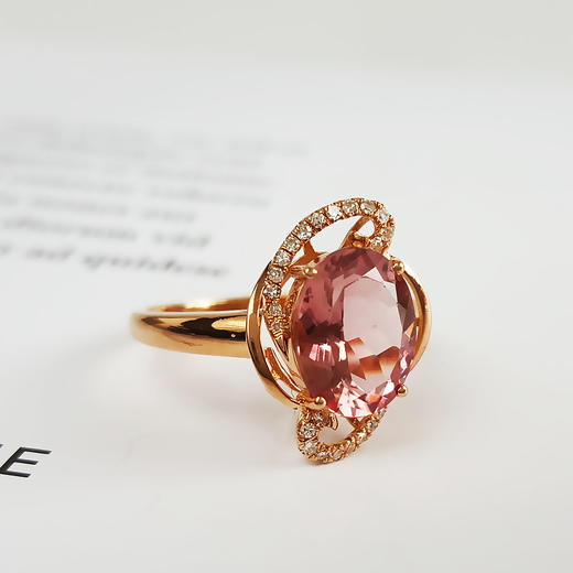 【天然正品】AU750玫瑰金镶钻镶天然近全净体粉色近2克拉碧玺戒指15号（戒圈可改）281025AH21 商品图4