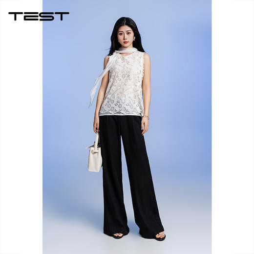 夏上新透气宽松慵懒文艺风高腰垂感阔腿裤3262033 商品图2