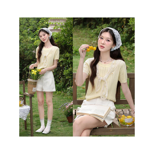 鹿向南【0420/20:00新品前1小时5折限量100件】黄色短袖针织衫女 商品图4