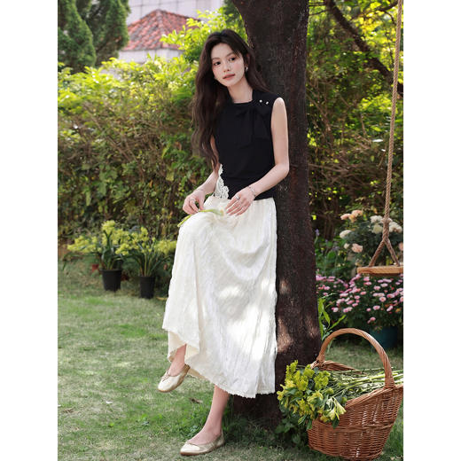 鹿向南「墨羽云边」黑色背心上衣女夏季韩系漂亮无袖外穿内搭吊带 商品图4