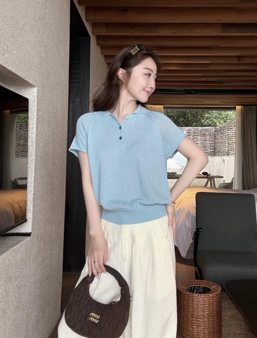 isabelle marran高智感老钱风翻领亚麻POLO衫JS3699002 商品图3