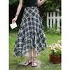 鹿向南「星朵柠野」复古格纹半身裙女夏新款不规则高腰显瘦中长裙 商品缩略图3
