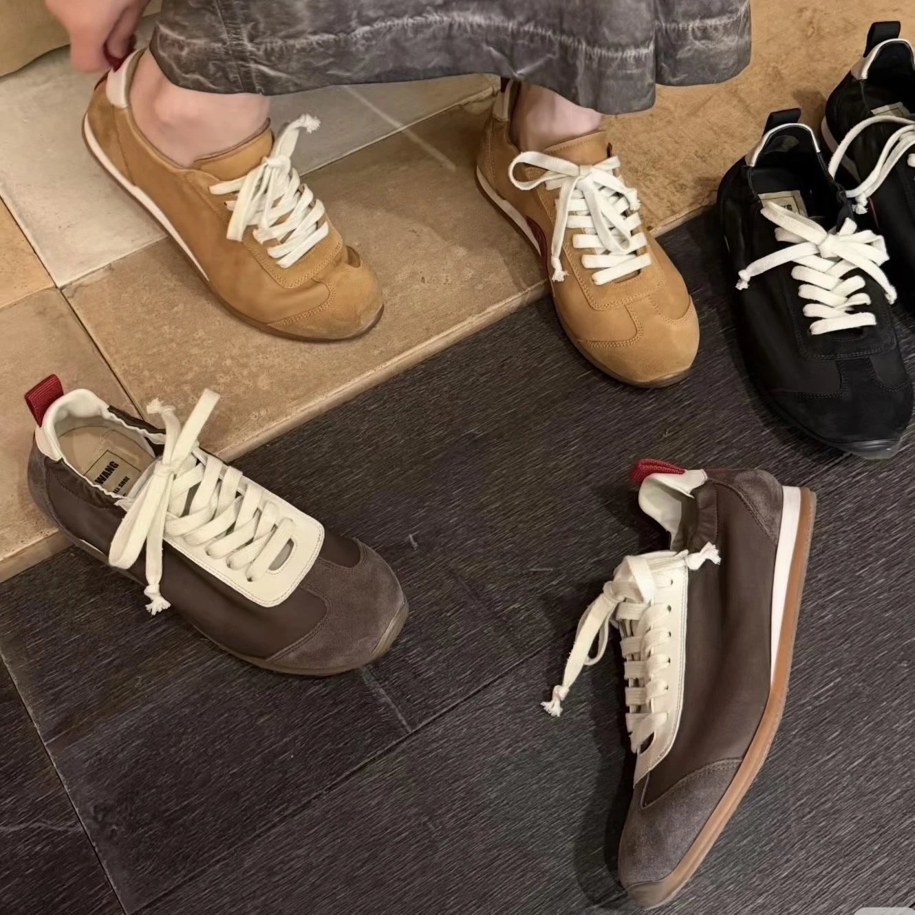 重磅推荐 uma芭蕾德训鞋 四色入！ 反牛绒/水洗羊皮拼接 平底系带休闲鞋