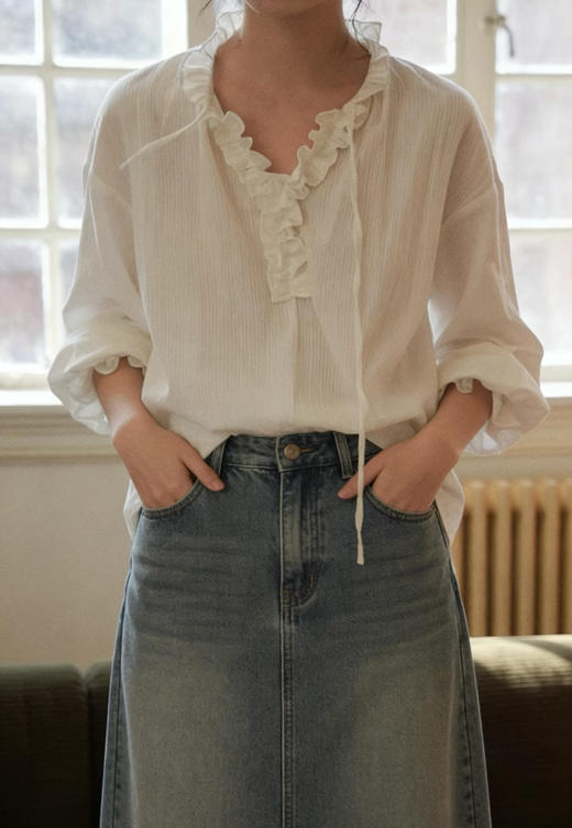 isabelle marran法式浪漫花边领提花肌理全棉衬衫JS3693452 商品图2