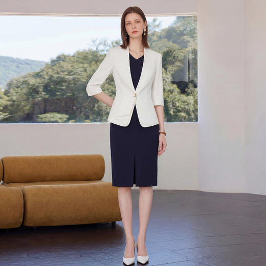 IWY/七分袖白色职业西装外套女夏季通勤两件套收腰显瘦ol工作服C6462+Q150 商品图1