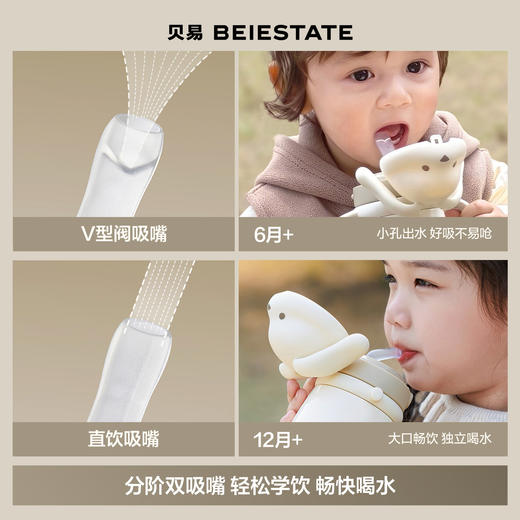 【新品】贝易儿童保温杯宝宝婴幼儿学饮吸管水杯直饮水杯保温杯儿童1到3岁【贝易小兔叽保温杯】【300ml握把款送背带+直饮嘴，400ml背带款送重力球吸管】 商品图3