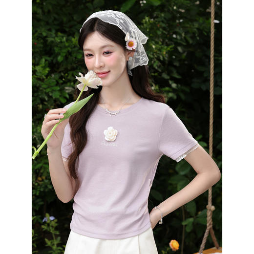 鹿向南【0420/20:00新品前1小时7折限量100件】浅紫色T恤 商品图0