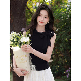 鹿向南「墨羽云边」黑色背心上衣女夏季韩系漂亮无袖外穿内搭吊带