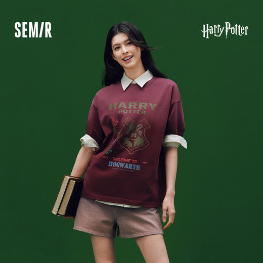 森马哈利波特联名短袖T恤女夏季中长款纯棉oversize做旧渐变上衣 商品图0