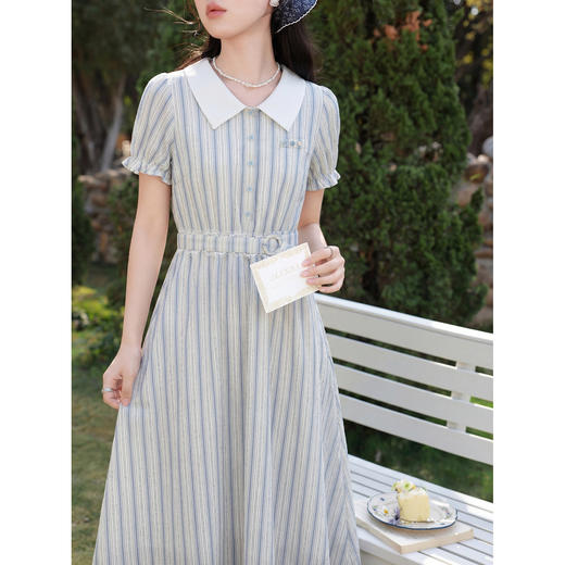 鹿向南「夏屿温茶」浅蓝色衬衫连衣裙女夏季新款洋气法式修身长裙 商品图3