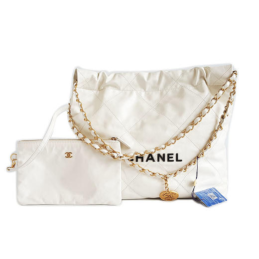 【95新】CHANEL香奈儿22Bag系列AS3260 B08038 10601小号白色黑字22bag垃圾袋单肩包女士140426NJT24 商品图0