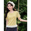 鹿向南「橘黄温软」温柔黄色短袖T恤女夏设计感修身花边针织上衣 商品缩略图0
