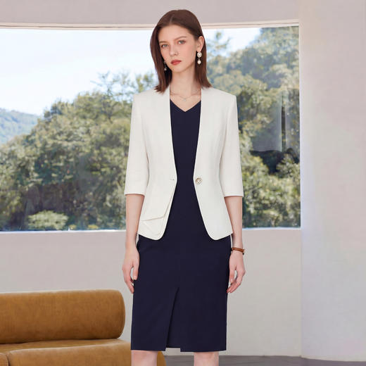 IWY/七分袖白色职业西装外套女夏季通勤两件套收腰显瘦ol工作服C6462+Q150 商品图0