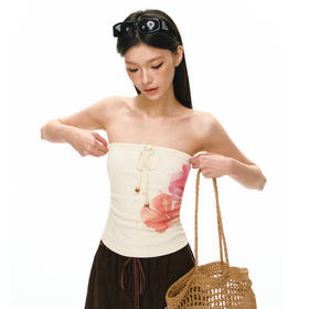 Ariseism 美式复古花朵印花抹胸女夏季新款修身外穿上衣