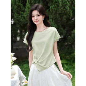 鹿向南【0420/20:00新品前1小时7折限量100件】设计感圆领绿色T恤