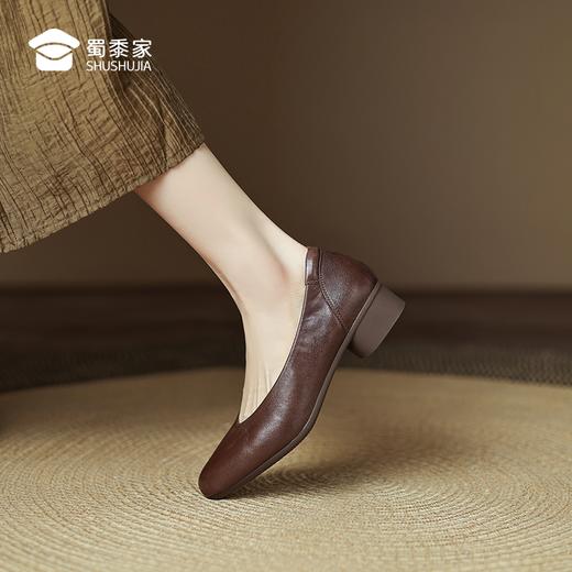 【3cm羊皮浅口工作鞋】女士粗跟商务通勤鞋女鞋浅口休闲单鞋 商品图1