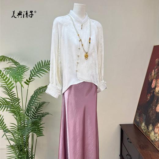 新中式提花斜襟立领长袖单排扣衬衫 商品图2