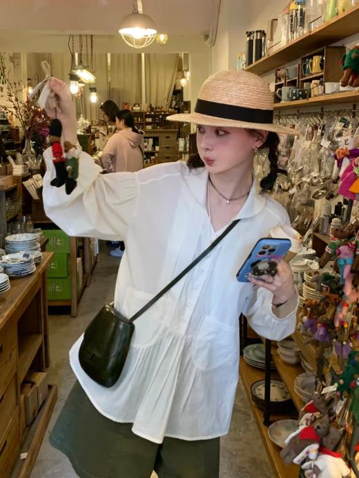 浮生八记/26A017/全棉轻薄青果鸡心领抽皱设计灯笼袖衬衫 商品图4