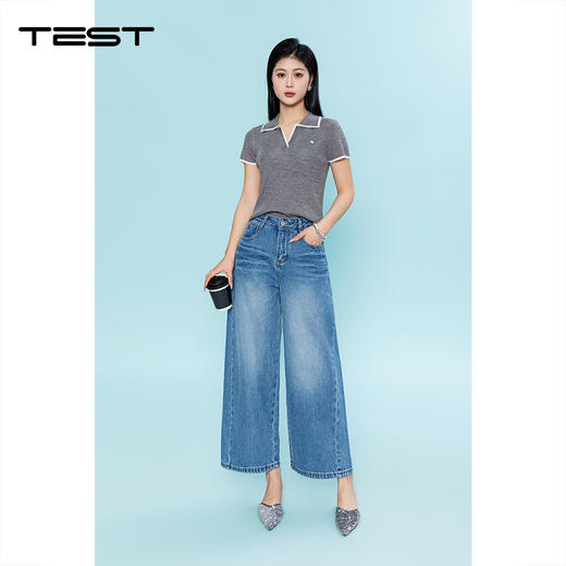 夏上新韩系慵懒高腰阔腿复古做旧宽松直筒九分牛仔裤3262016 商品图3