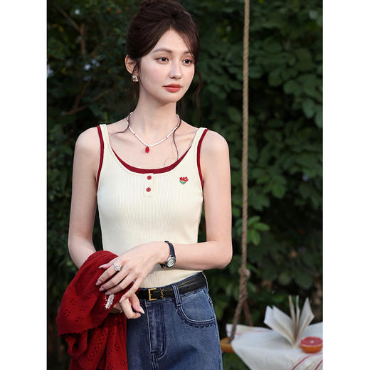 鹿向南「浅漾微甜」杏色背心女夏季新款简约百搭叠穿轻薄无袖吊带 商品图1