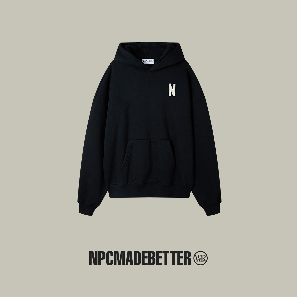 NPC潮牌做旧胶布字母连帽卫衣【恒温暖皮】厚款潮流情侣NP3AST39