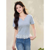 鹿向南「蓝海清风」设计感蓝色T恤短袖蕾丝荷叶边修身上衣女夏季 商品缩略图0