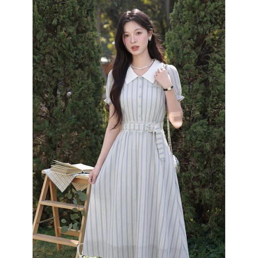 鹿向南「夏屿温茶」浅蓝色衬衫连衣裙女夏季新款洋气法式修身长裙 商品图0