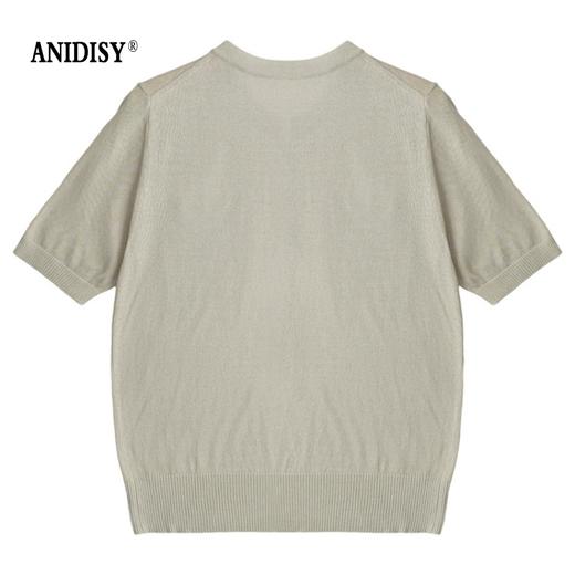 时尚圆领短袖半开胸单排扣修身针织上衣 商品图4