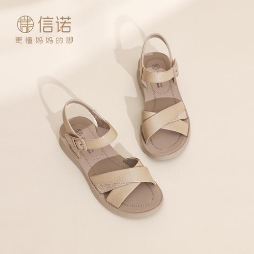 母亲节礼物信诺妈妈凉鞋真皮舒适厚底休闲一字带女鞋2026夏季新款6L618-61 商品图1