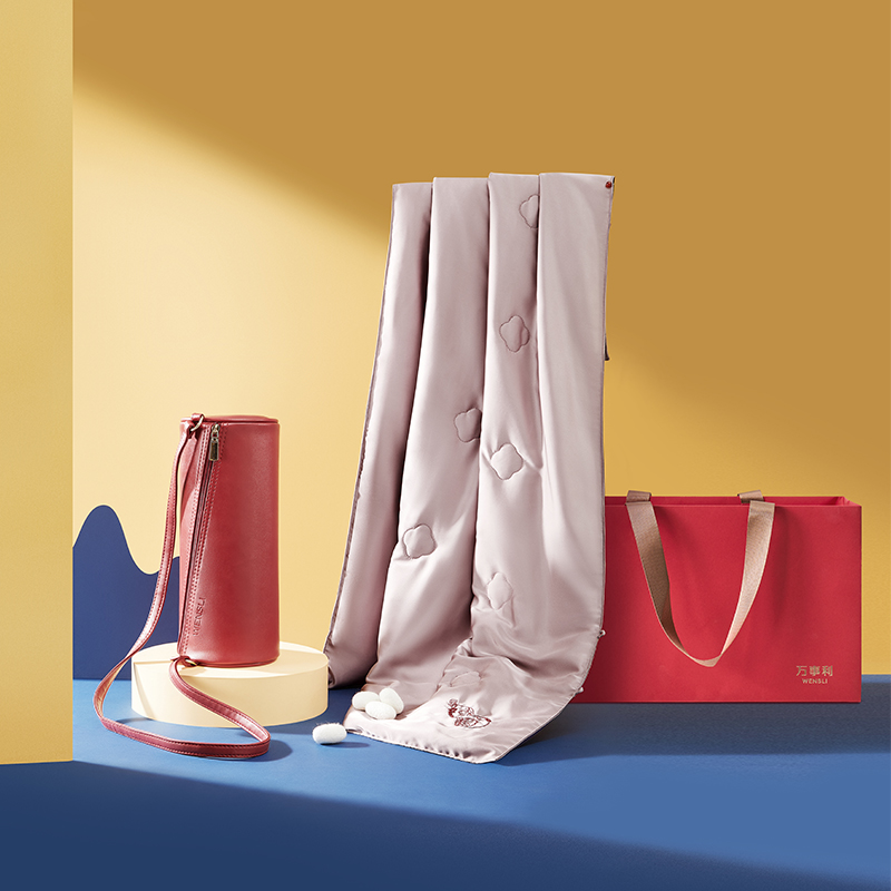 万事利100%桑蚕丝真丝多功能披肩办公室便携被颂福小被