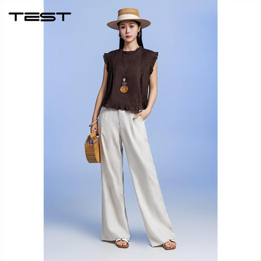 夏上新宽松透气显瘦百搭文艺木耳边棉麻无袖背心1262115 商品图1