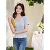 鹿向南「蓝海清风」设计感蓝色T恤短袖蕾丝荷叶边修身上衣女夏季 商品缩略图2