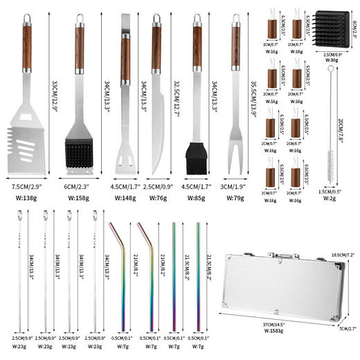 【烧烤工具24件套❗一套搞定烧烤欢聚】不锈钢铝箱组合烧烤套装BBQ用具高端烧烤具户外露营烧烤工具24件。ri 商品图2