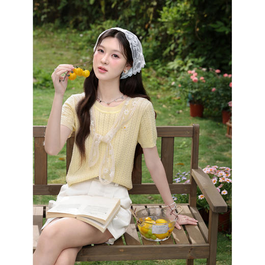 鹿向南【0420/20:00新品前1小时5折限量100件】黄色短袖针织衫女 商品图3