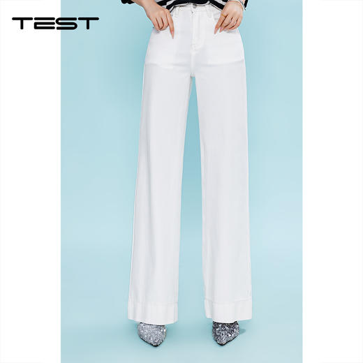 夏上新白色设计感垂感直筒高腰牛仔裤3262015 商品图0