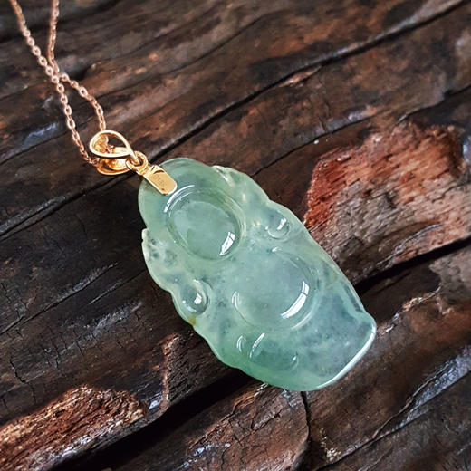 【天然正品】A货翡翠AU750黄金镶天然细腻冰种财神造型（招财纳福）翡翠吊坠项链37.8*17.0*5.2MM（皆取最大值）250326NJS16 商品图5