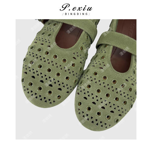 PanYiXiu/潘依绣牛皮绒面铆钉镂空平底一字扣芭蕾舞鞋单鞋 QL102502 商品图2