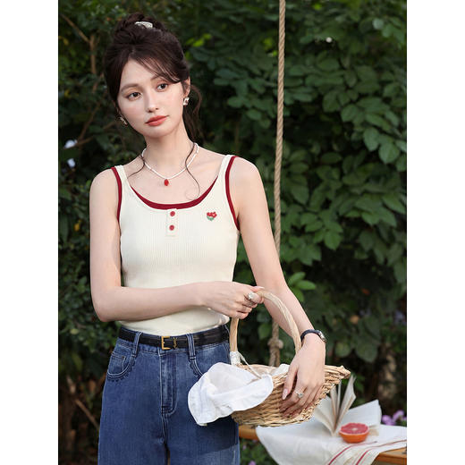 鹿向南「浅漾微甜」杏色背心女夏季新款简约百搭叠穿轻薄无袖吊带 商品图4