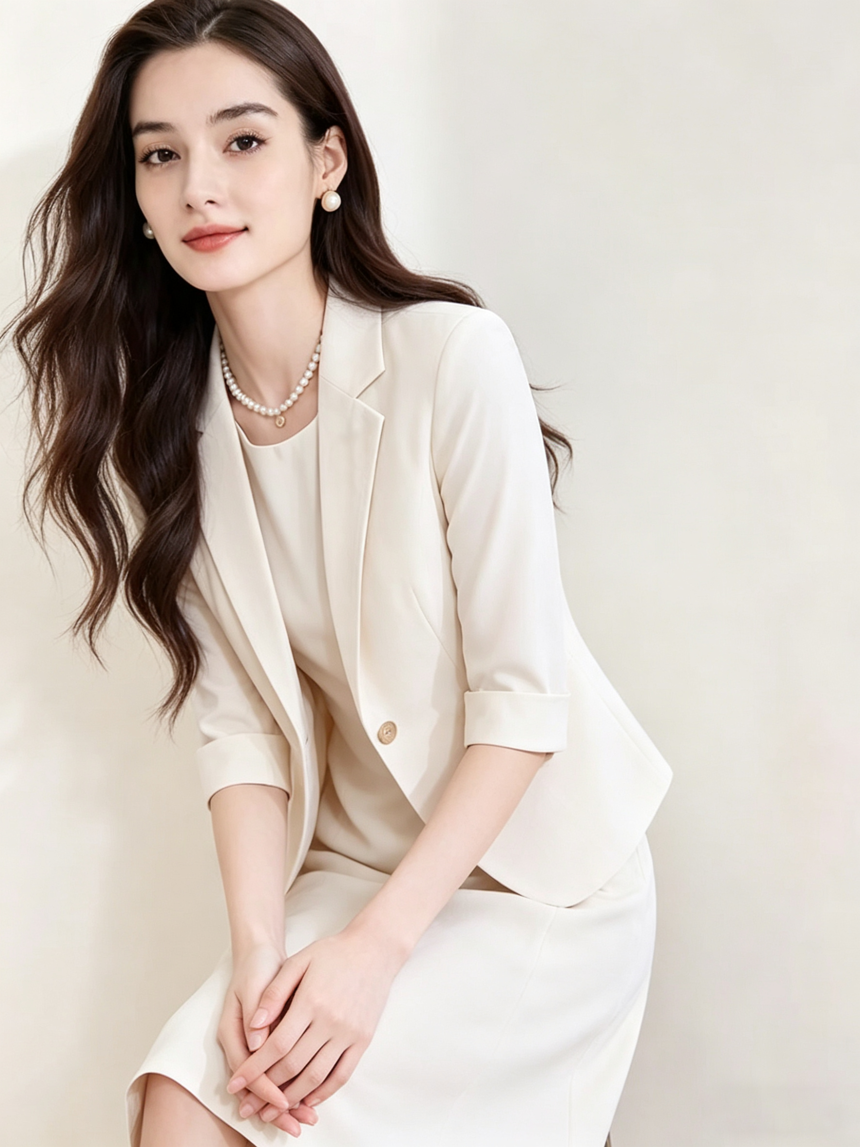 「下单赠送两款胸针」(限时福利)洛诗琳新款通勤七分袖西装外套+无袖直筒连衣裙两件套 99056 (下单7天左右发)