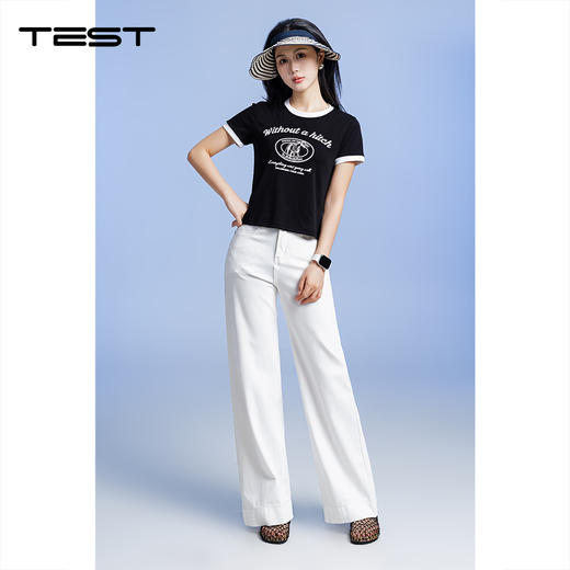 夏上新撞色印花短款显高显瘦美式复古百搭T恤1262105 商品图1