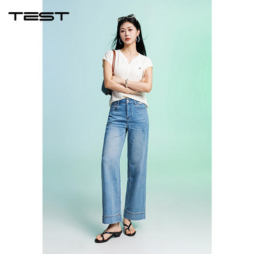 夏上新韩系清爽松弛感显瘦浅蓝水洗阔腿牛仔裤3262032 商品图3