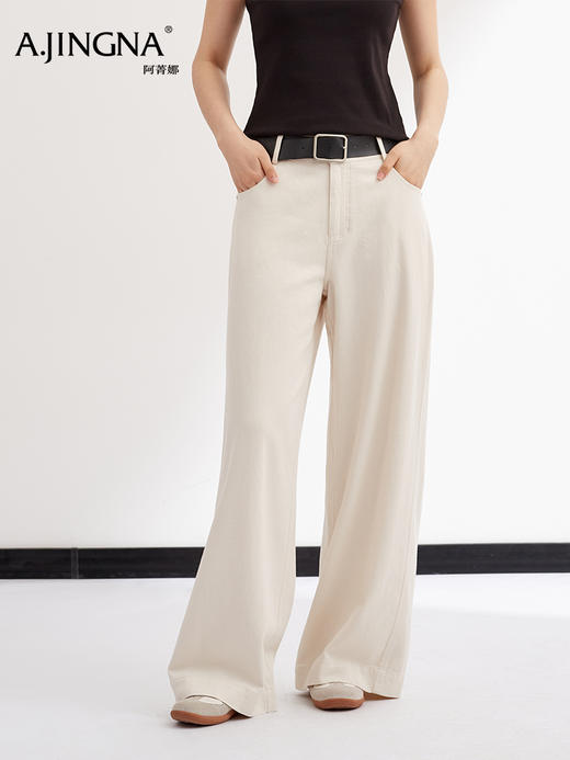 【复古直筒】阿菁娜春夏新款复古直筒裤宽松垂坠修饰腿型奶杏色温柔显腿长F31X210005 商品图4