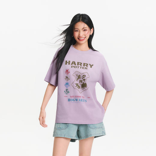 森马哈利波特联名短袖T恤女夏季中长款纯棉oversize做旧渐变上衣 商品图1